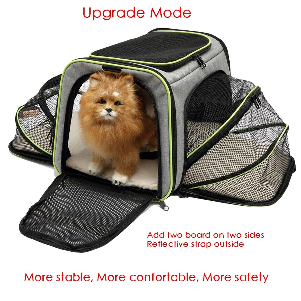 Transportín extensible para mascotas, jaula suave para perros y gatos, perrera aprobada por la aerolínea, vehículo de viaje con expansión de dos lados, equipaje de transporte fácil