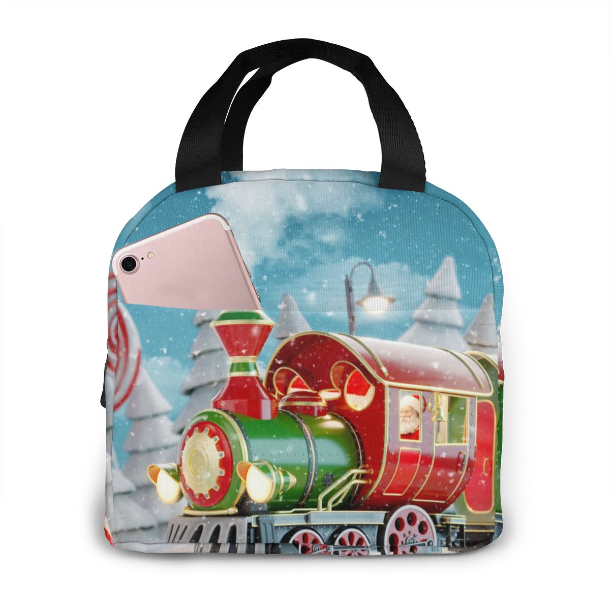 Abstracte kerstverlichting lunchbox tas geïsoleerde thermische lunch picknick lunchtas voor vrouwen kinderen mannen koeltas: Zwart 8