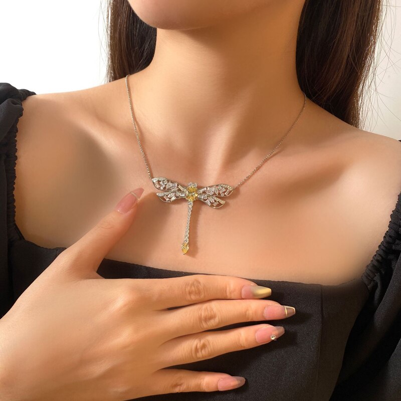Oevas halskette mit 100% 925 anhängern aus sterlingsilber , 8*10mm gelben diamanten mit hohem kohlenstoffgehalt und 40+3cm libellenmotiven – ein eleganter schmuck für damen und partys.