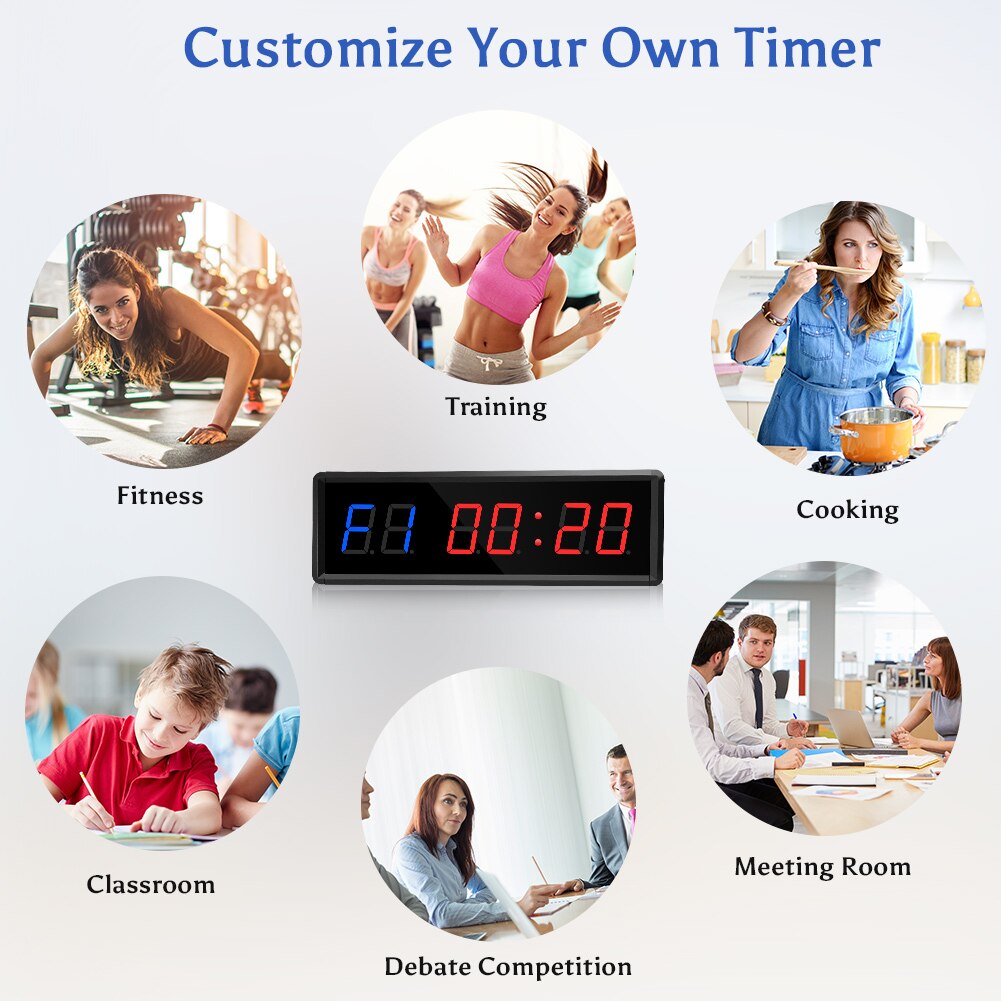 Intervalle Minuterie Compte À Rebours/Réveil Chronomètre avec Télécommande 1.5 "À 6 Chiffres LED Sport Chronomètre pour La Gymnastique À La Maison Fitness
