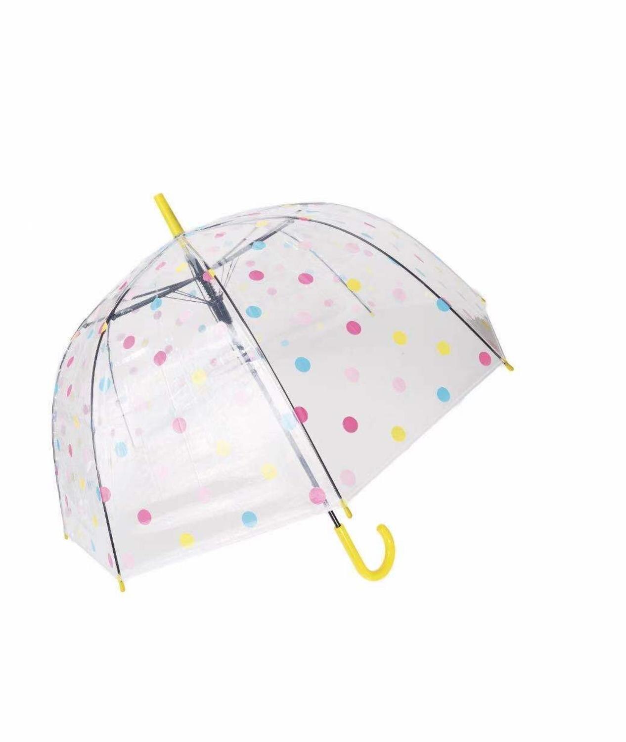 PARAGUAS TRANSPARENTE EN FORMA DE SETA LUNARES COLORIDOS PARA MUEJR,NIÑA: YELLOW
