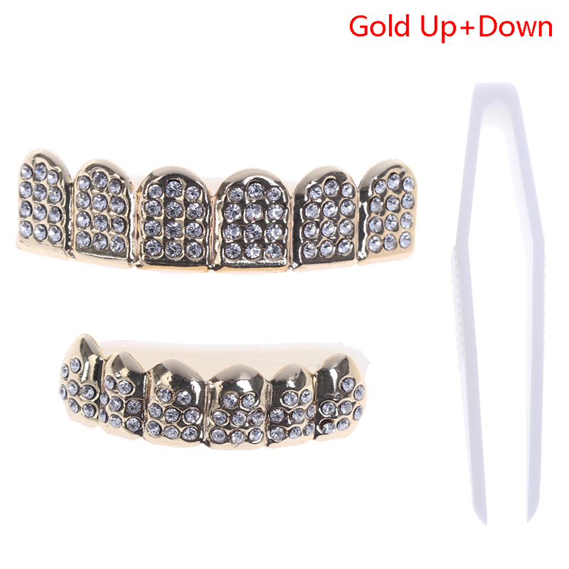 1 pçs/1 conjunto de moda dentes topo inferior decoração masculino feminino jóias à moda e luxo presente idéia para amigos dentes diamante jóias: gold 3