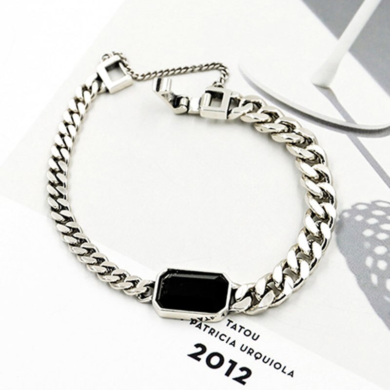 Foxanry – Bracelet chaîne Punk en argent Sterling 925 pour femmes, nouvelle tendance, Simple, rectangulaire, en Zircon noir, bijoux Hiphop, de fête