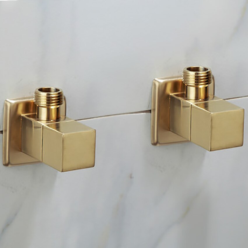 Faucet Angle Valve Bathroom Brass Gold Angle Stop Valve Water Control Valve Faucet Cold Water Valve, Brushed Finish