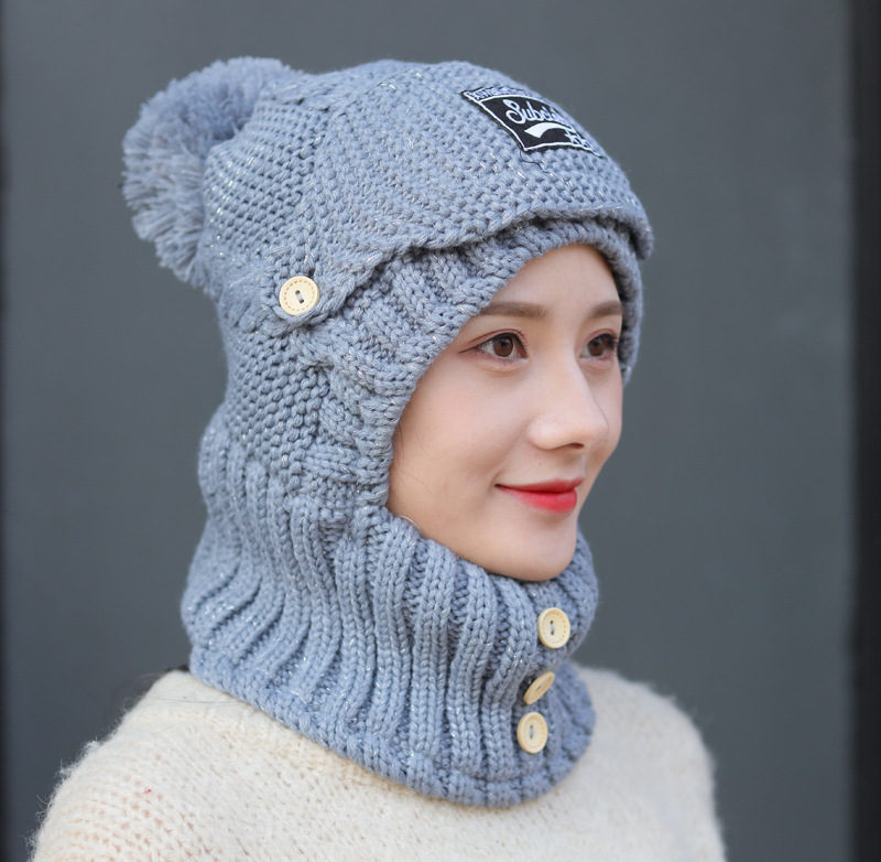 Winter Gebreide Mutsen Hoeden Vrouwen Dikke Warme Beanie Skullies Muts Vrouwelijke Bivakmuts Muts Muts Outdoor Manie Sets: GRIJS