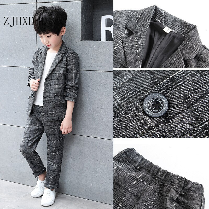 2 Stuks Herfst Kids Blazers Baby Boy Pak Plaid School Suits Peuter Jongens Formele Bruidskleding Katoen Kinderen Kleding Sets 4-16Y