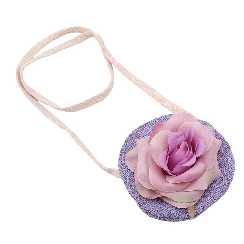 Sac de messager pour enfants tissu fait à la main Rose fleur enfant sac à bandoulière lin à la main fleur enfant sac à bandoulière porte-monnaie: purple