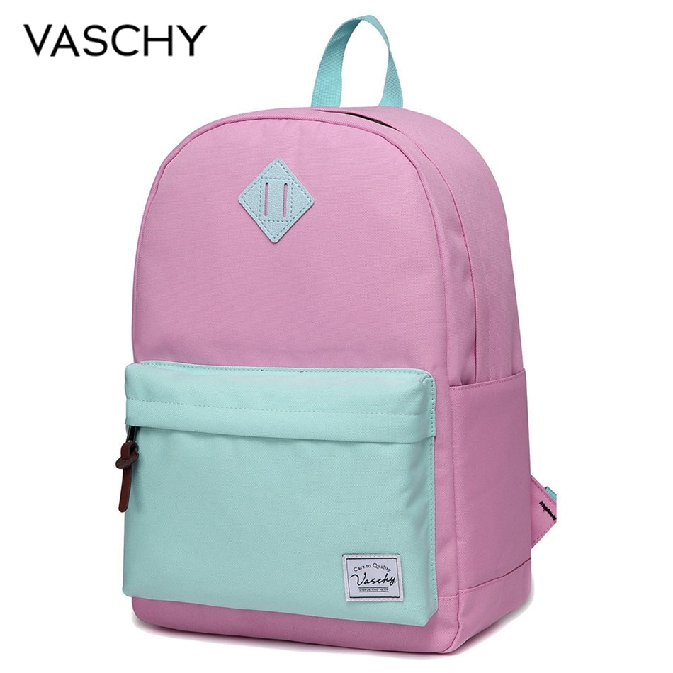 Backpack for Men and Women VASCHY Unisex Classic Water Resistant Rucksack School Backpack 15.6Inch Laptop for TeenageR: Pink Green