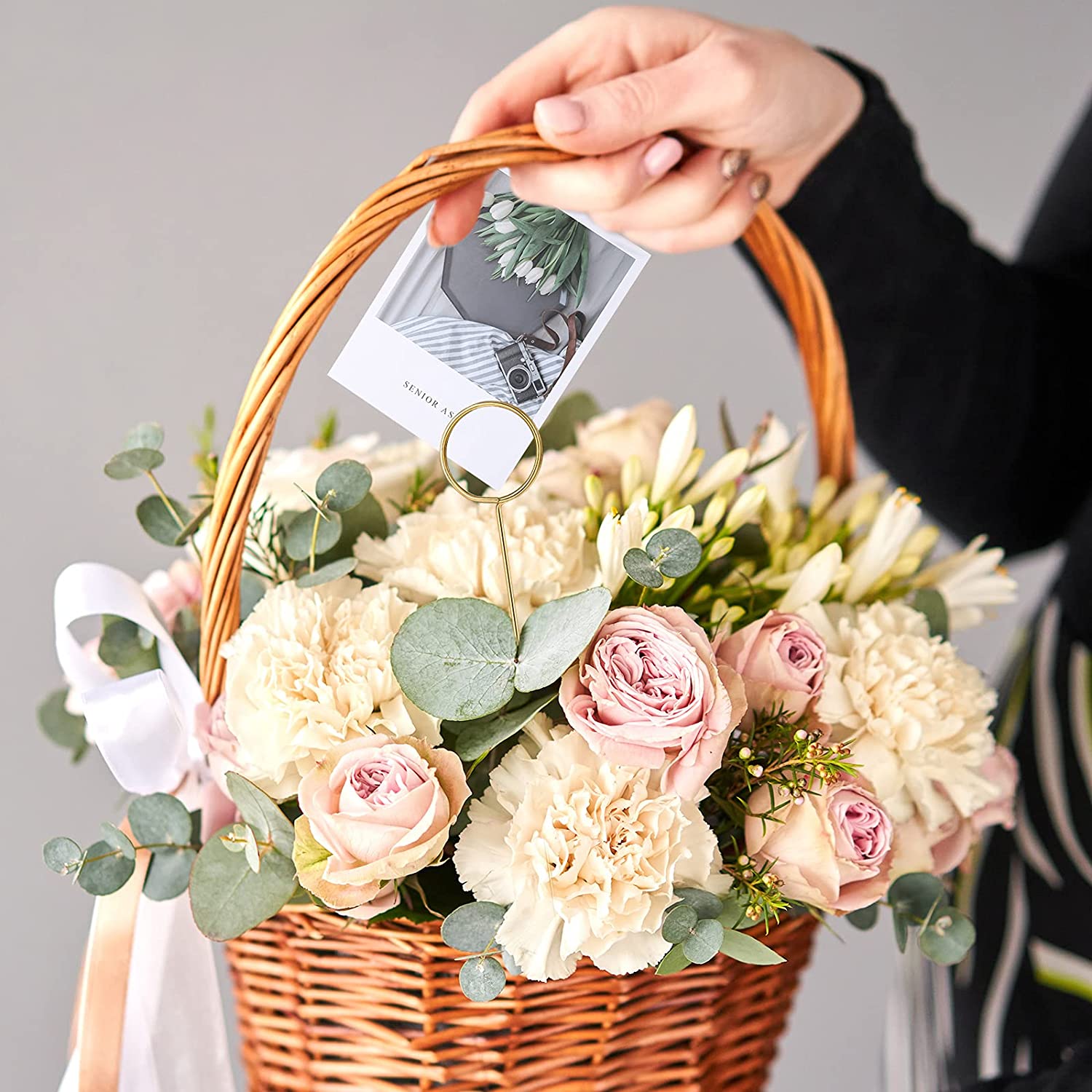 20 Pcs Metalen Draad Bloemen Plaats Kaarthouder Ronde Foto Memo Houder Pick Gold Bloemen Kaarthouder Clip Voor Bruiloft party Verjaardag