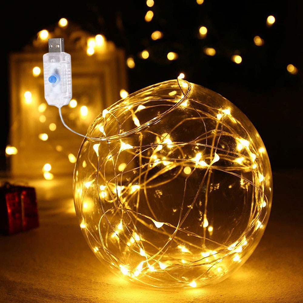 Guirlande lumineuse féerique Led en fil d'argent, alimentée par USB, étanche, pour l'extérieur, décoration DIY, , fête de mariage, noël