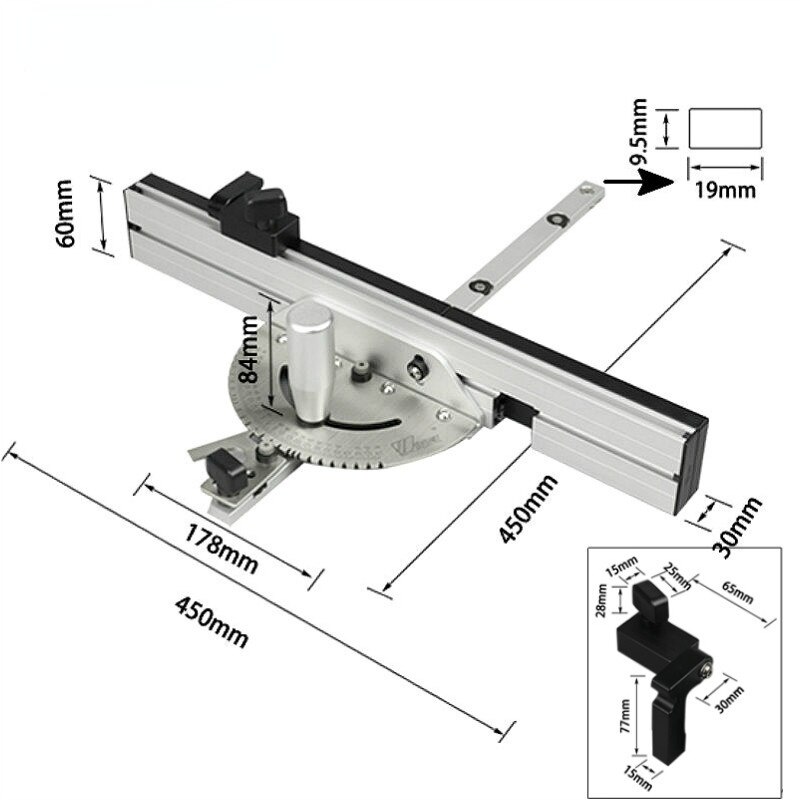 Track Saw Miter Gauge with Aluminum Miter Fence and Stopper System with 60 Degree Angled Ends for A Repetitive Cut Flip Stop