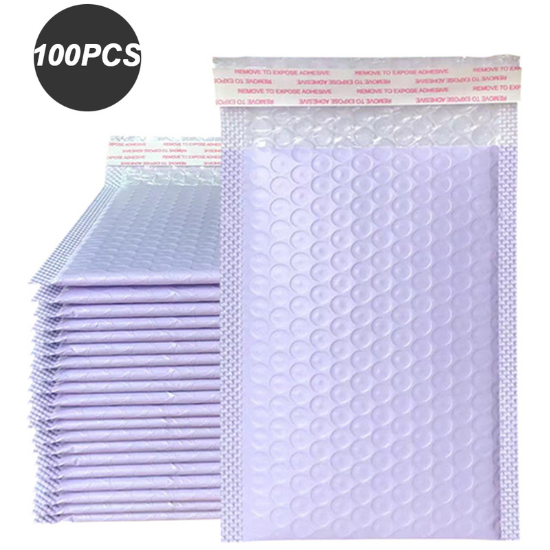 100 stk. kraftpapir boblekonvolutter polstrede postforsendelser konvolutt selvlukkende emballasjepose kurer oppbevaringsposer: 13*18cm / Rosa