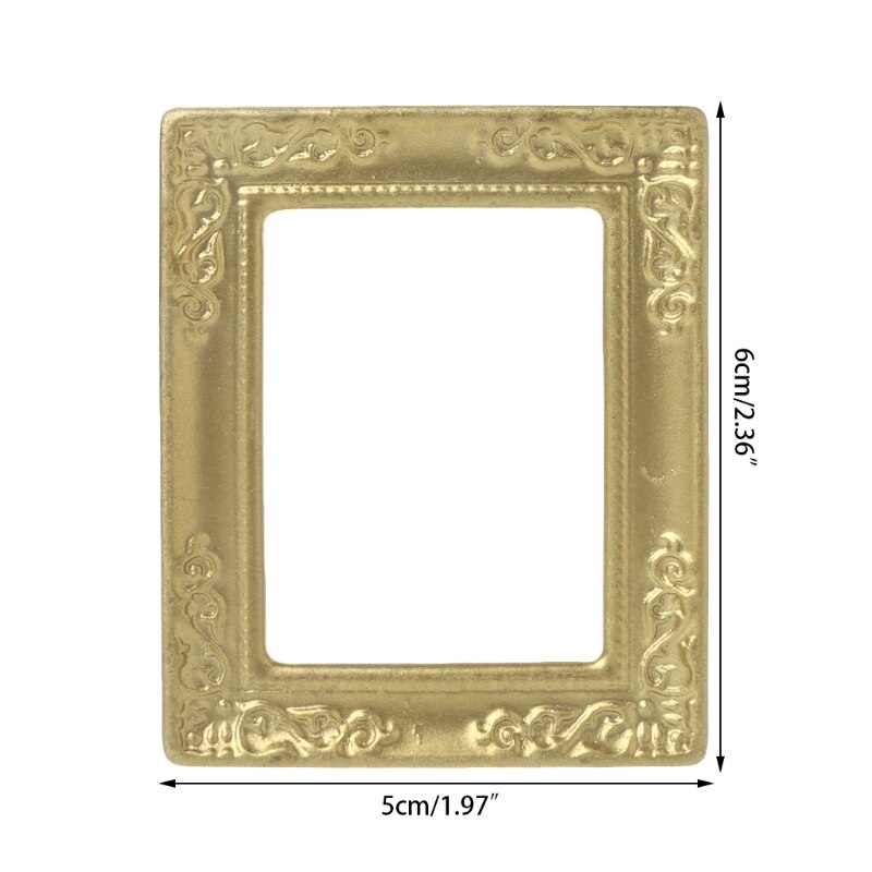 OOTDTY Speelgoed 1:12 Gouden Frame Fotolijst Accessoires voor Meubels Miniatuur Spiegel met Gouden Frame