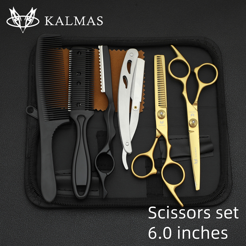 Kalmas kappersschaar set 6.0, kappersschaar set voor het knippen en uitdunnen van haar, salongereedschap: Wit