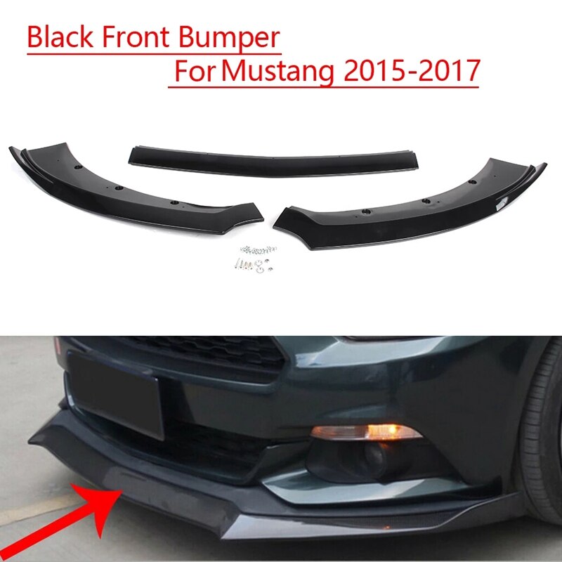 3 stk/sæt blank sort bil front kofanger spoiler læbe hage splitter kropssæt til ford mustang: Default Title