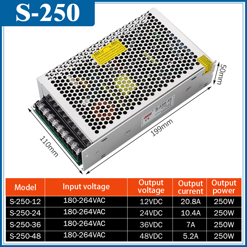 Switching Power Supply 220V AC to 24V/12V/36V DC 30A 1000W High Current Converter with Silent Cooling
