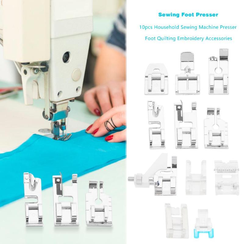 10pcs Sewing Machine Foot Presser Multi-function Stitch Embroidery Accessories Storage-friendly Beginner Sewing Kit 4x3x0.5cm