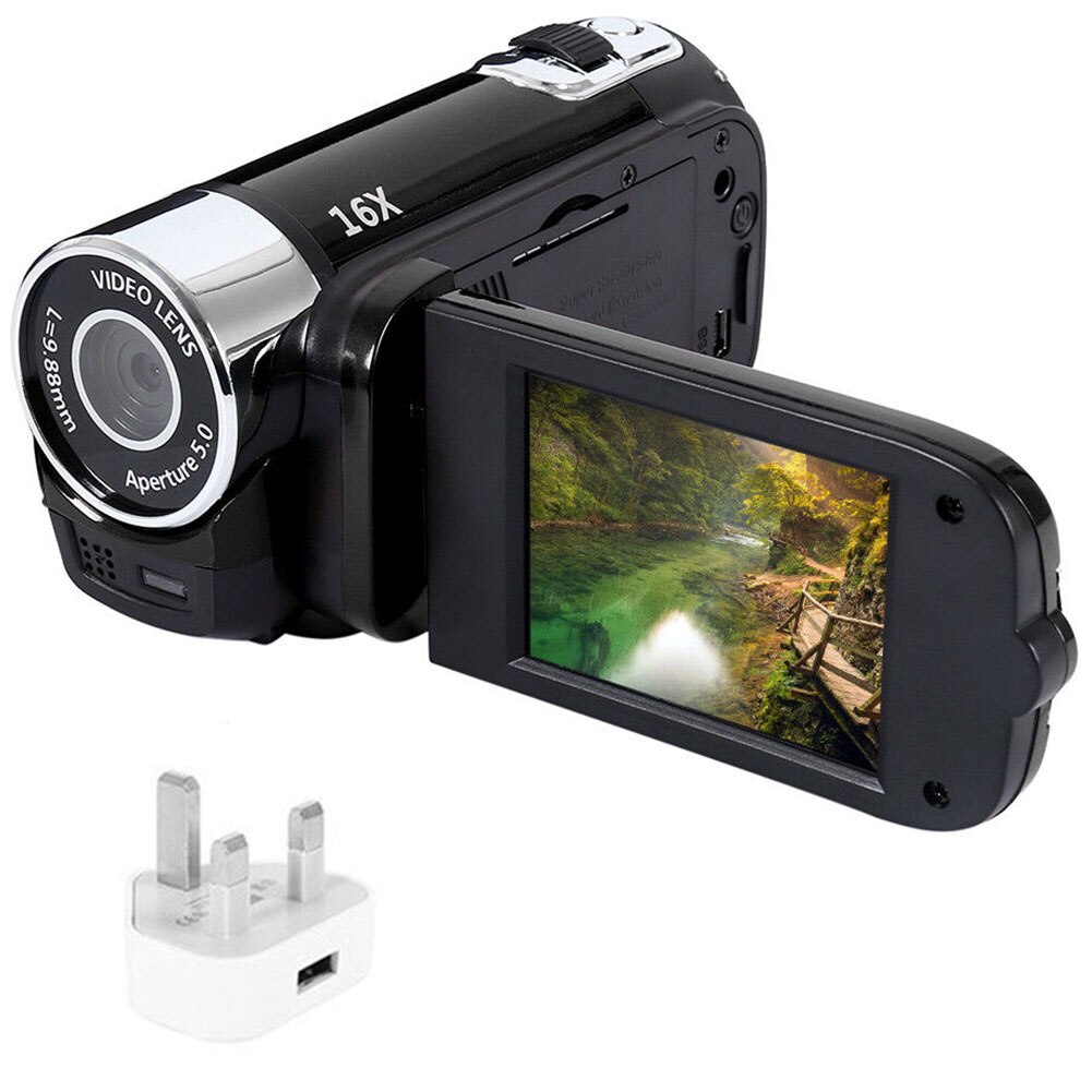 1080P Shooting Night Vision Timed Selfie DVR Anti-shake Clear Digital Camera High Definition LED Light: Black  UK Plug
