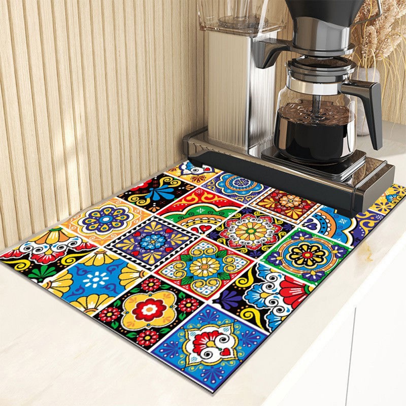 Absorberend Servies Schotel Droogmatten Boho Bloemen Bureau Afvoer Pad Hittebestendige Tegenmat Antislip Aftappen Placemat Keuken: XL / Roze