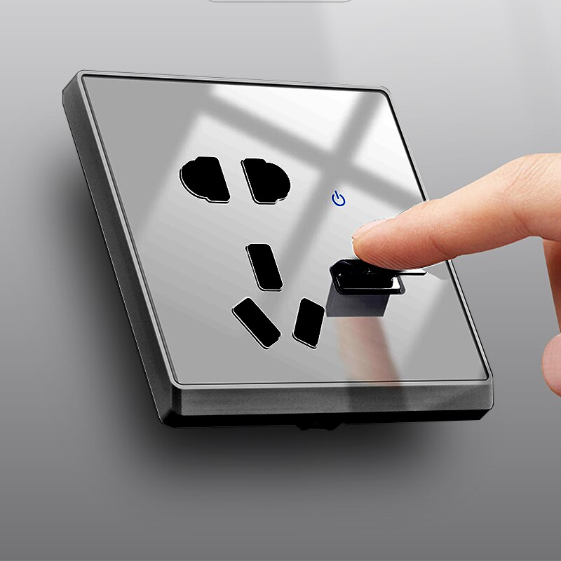 Atlectric Wall Socket Rj45 CAT5 Internet Outlet With TV Outlet Gray Crystal Glass Panel Double Computer Network Socket 86mm*86mm