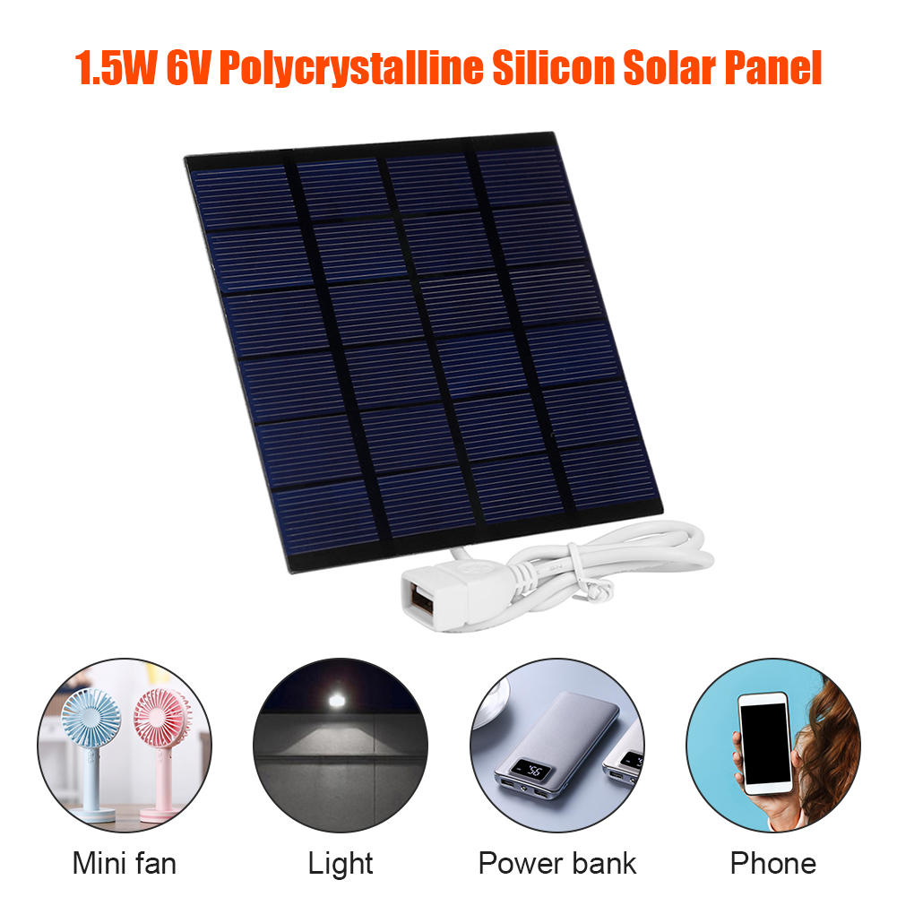 1.5W 6V USB Solar Panel Polysilicon Portable Outdoor DIY Solar Charger Generator for Light Mobile Phone Battery