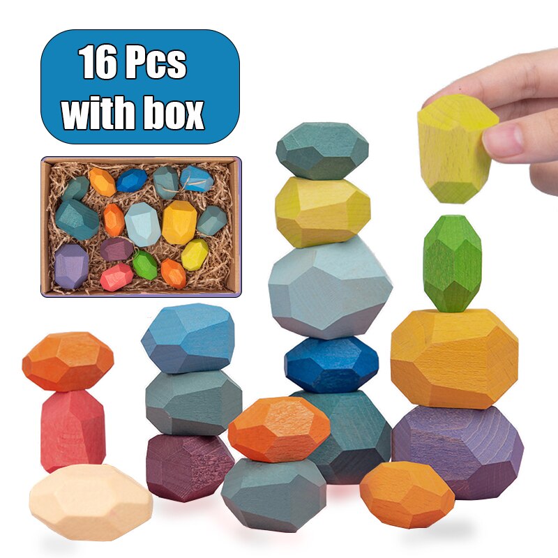 36Pcs Children's Wooden Colored Stone Jenga Building Block Educational Toy Nordic Style Stacking Game Rainbow Toy