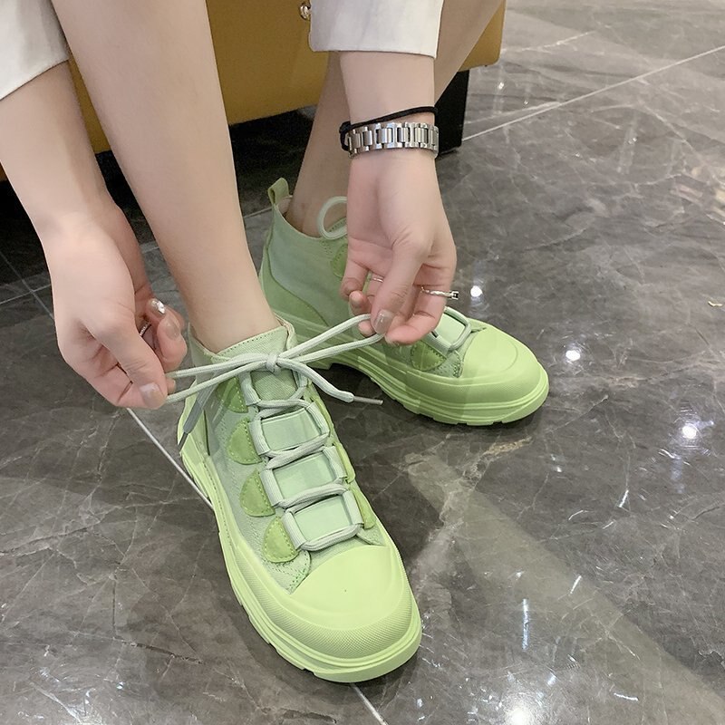 Kobiety wysokie buty płócienne kobieta platforma trampki nowi projektanci pomarańczowe buty marki Chunky Sneaker Ladies sznurowanie