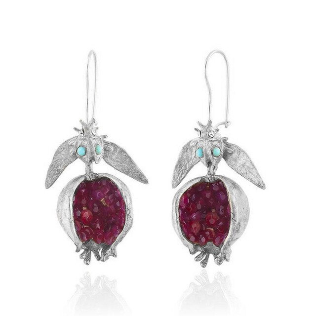 I & FDLK – boucles d'oreilles à crochet en forme de grenade dorée pour femme, bijoux féminins uniques, à la , pour elle: Silver