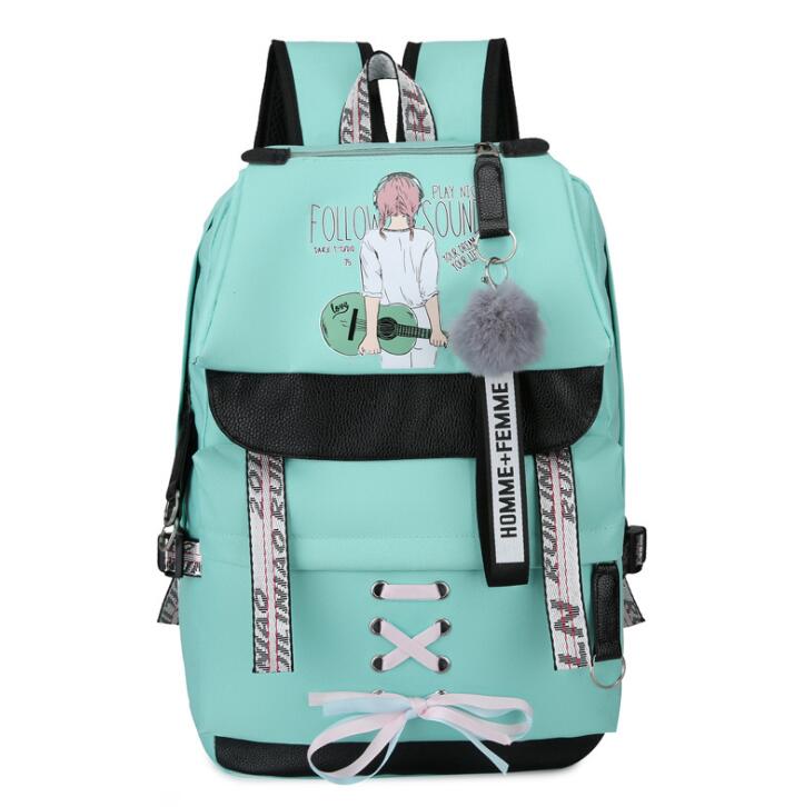 Grand vert sacs à dos femmes école sac à dos pour adolescentes USB sac d'école toile moyen Junior collège étudiant sac à dos: 7