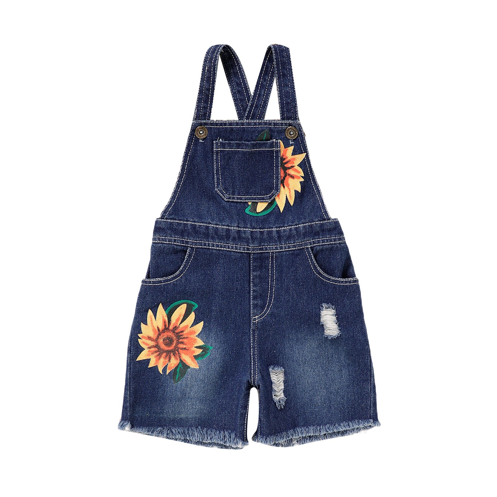 2-7Y Children Clothing Summer Kid Baby Girl Sunflower print Denim Overalls Sleeveless Strap Shorts Jumpsuit Outfit: Small print / 3T