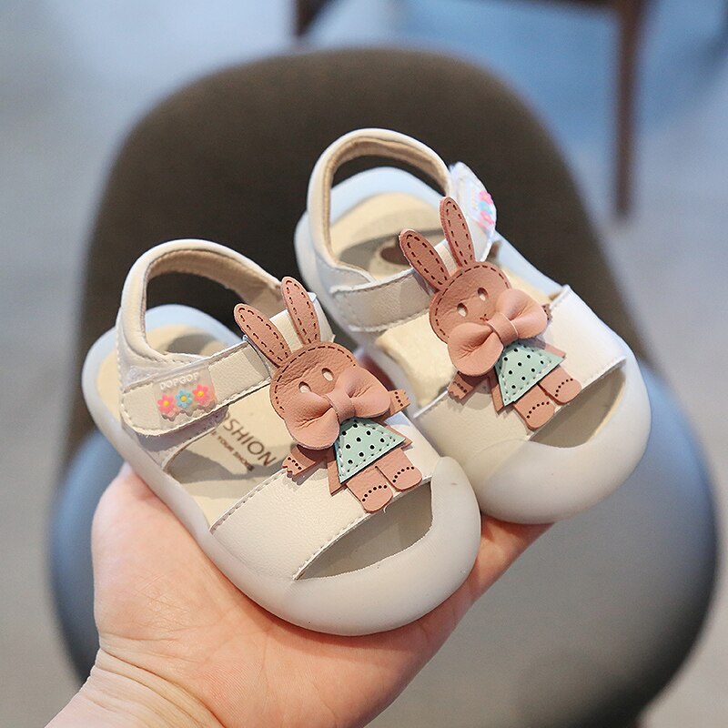 Zomer Baby Meisjes Sandalen Baby Peuter Sandalen Konijn Zachte Bodem Antislip Kids Anti-Collision Sandalen Kinderen Casual schoenen: Beige / 17(Insole 12.5cm)