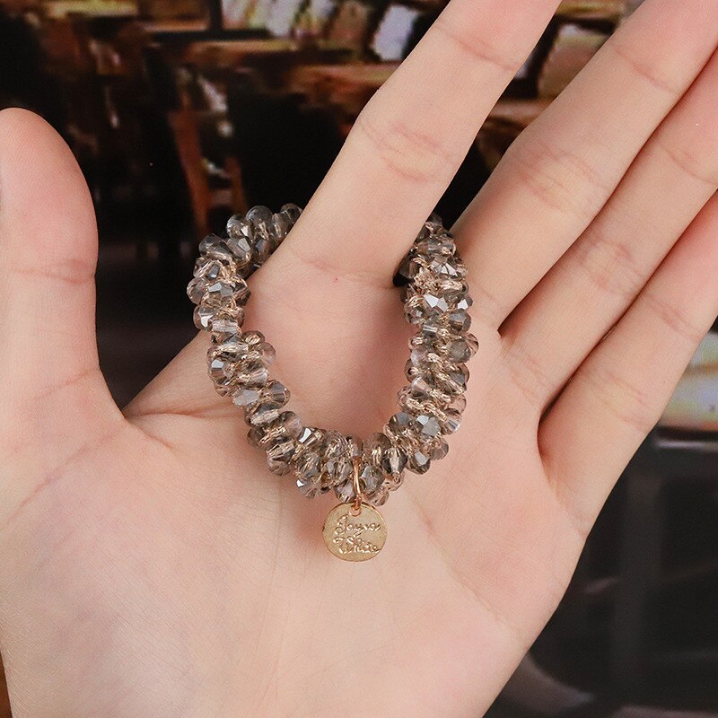 Anneaux de cheveux en perles de cristal pour femmes, attaches de perles, supports de queue de cheval, accessoires pour cheveux, bande élastique pour cheveux, chouchous pour filles, bracelet