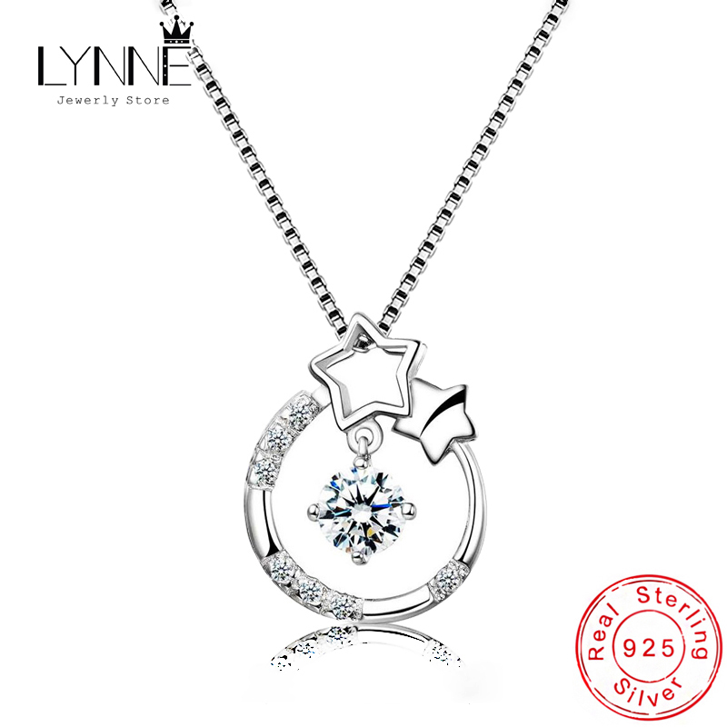 Mode Dans Strass Hanger Kettingen 925 Sterling Zilveren Ronde Ster Zirkoon Charm Ketting Choker Vrouwen Sieraden: 45cm