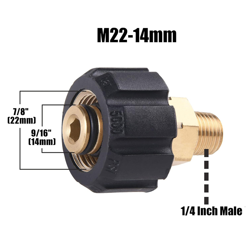 Proven Part M22 14mm To 3/8" Male Pipe Thread Brass Adapter For Pressure Washer Hose - 5800 PSI