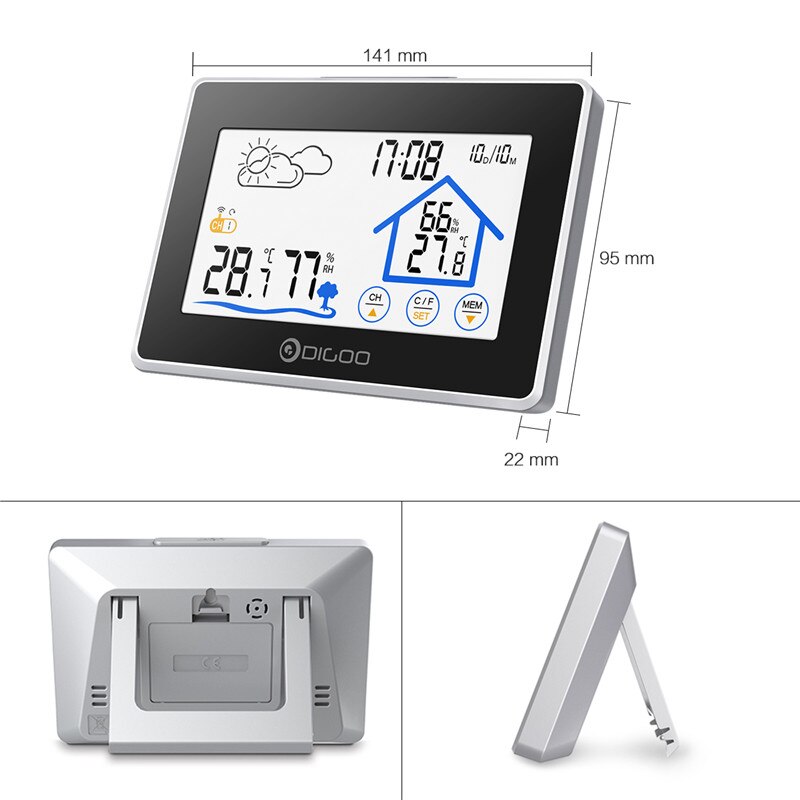 Digoo DG-TH8380 Draadloze Thermometer Hygrometer Touch Screen Weerstation Met Thermometer Outdoor Weerbericht Sensor Klok