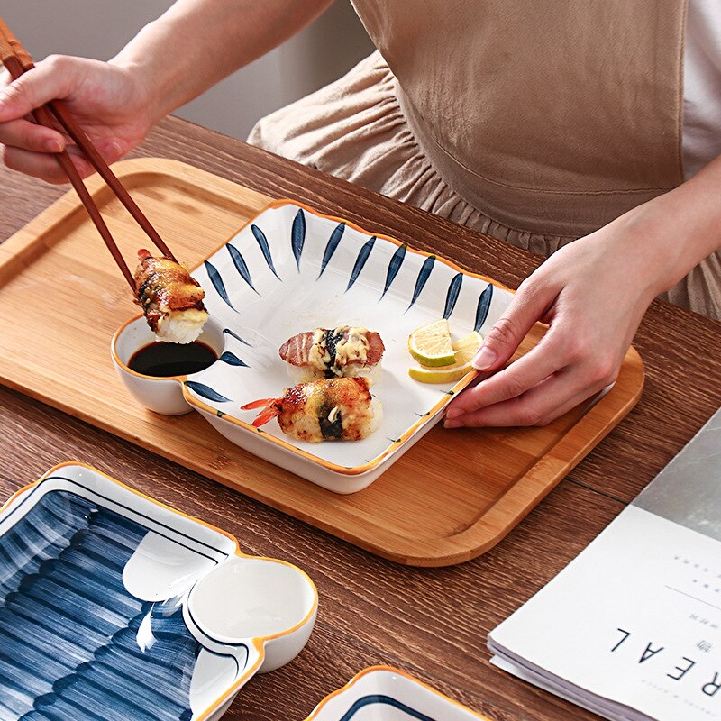 Japońska ręka malowana kluska z octem ceramiczna kwadratowa wielofunkcyjna kluska siatka zanurzenie kluska talerz śniadaniowy