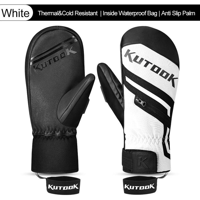 KUTOOK Ski Cycling Winter Gloves Mittens For Snowboard Snowmobile Heating Warm Fleece Waterproof Wind-resistant Men Women Gloves: White / XXL