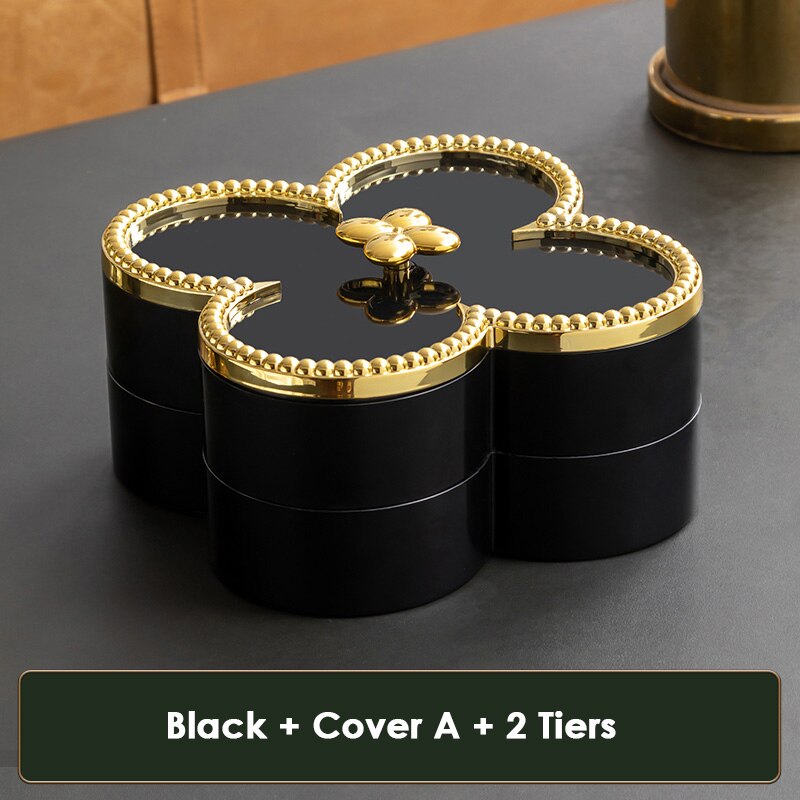Bloem Vorm Snack Dienblad Decoratieve Plastic Verdeeld Snack Borden Kommen Voor Familie Party Candy Noten Opbergdoos Met Deksel: Black A 2 tiers