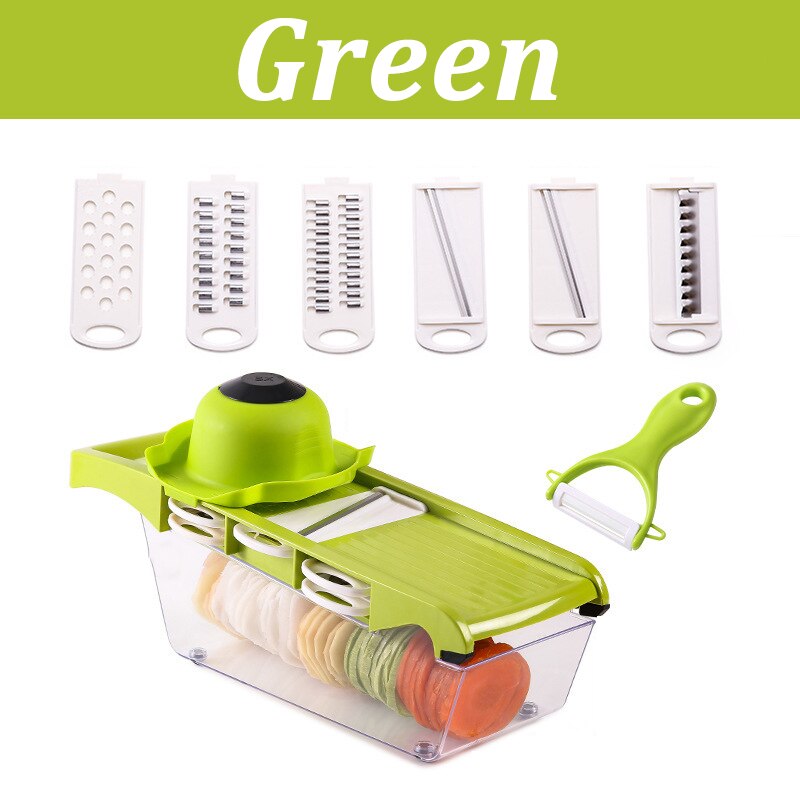Vegetable Cutter Mandoline Slicer Kitchen Accessories Fruit Cutter Potato Peeler Carrot Cheese Grater Vegetable Slicer: JJYP020-Green