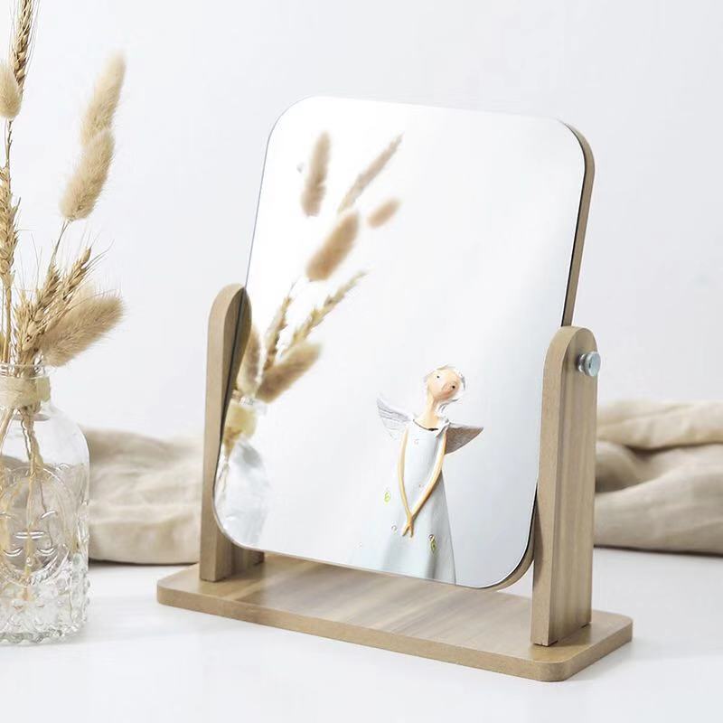 Espejo de tocador para maquillaje, espejo con aumento de poros y espinillas, espejo decorativo de madera, espejo de maquillaje sencillo, giratorio