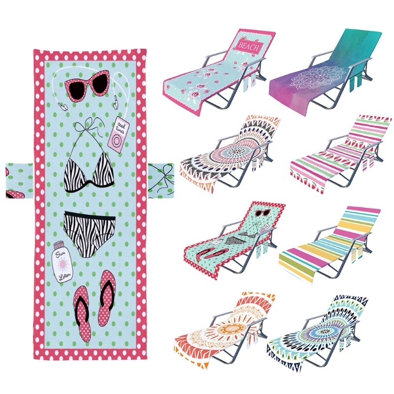 Boho leżak pokrowiec na krzesło z mikrofibry ręcznik plażowy z boczne kieszenie