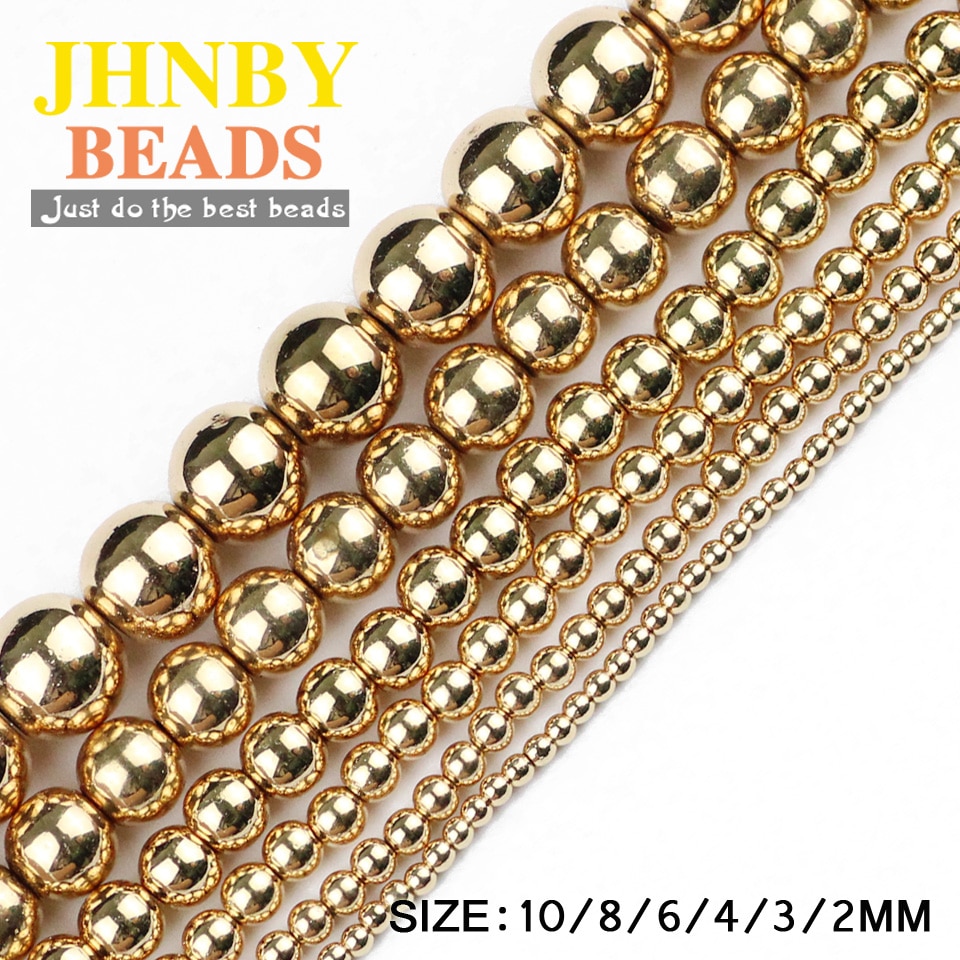 JHNBY Ronde Hematiet kralen 2/3/4/6/8/10mm Natuursteen 14 Goud kleur Losse kralen ball Sieraden armbanden Maken DIY Accessoires