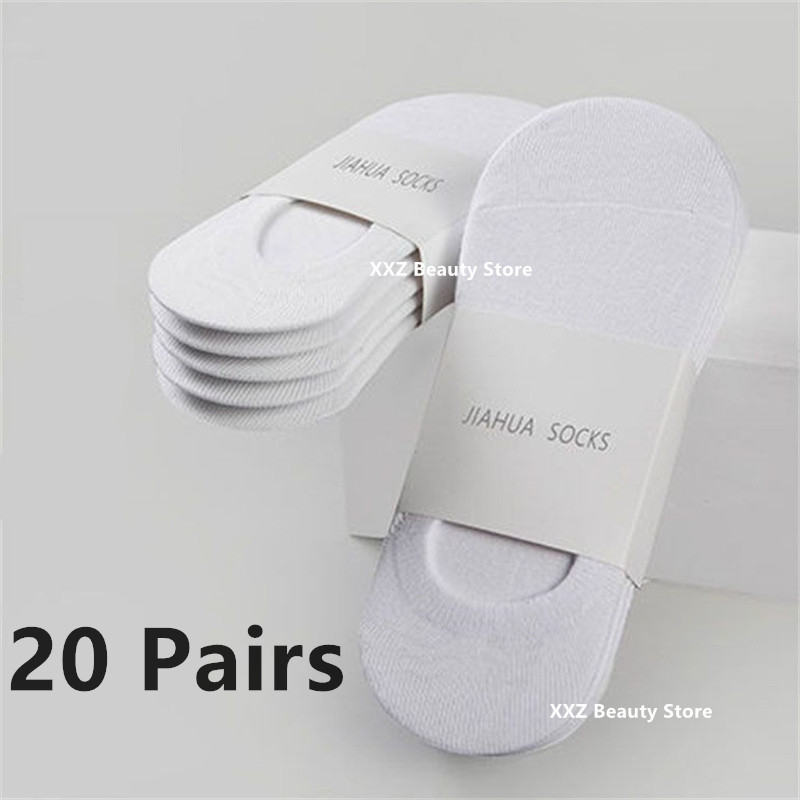 1/5/10/20 pares de calcetines náuticos de verano y otoño para hombres y mujeres, calcetines invisibles de algodón de silicona antideslizantes, calcetines tobilleros para hombre, zapatillas: LIGHT BLUE