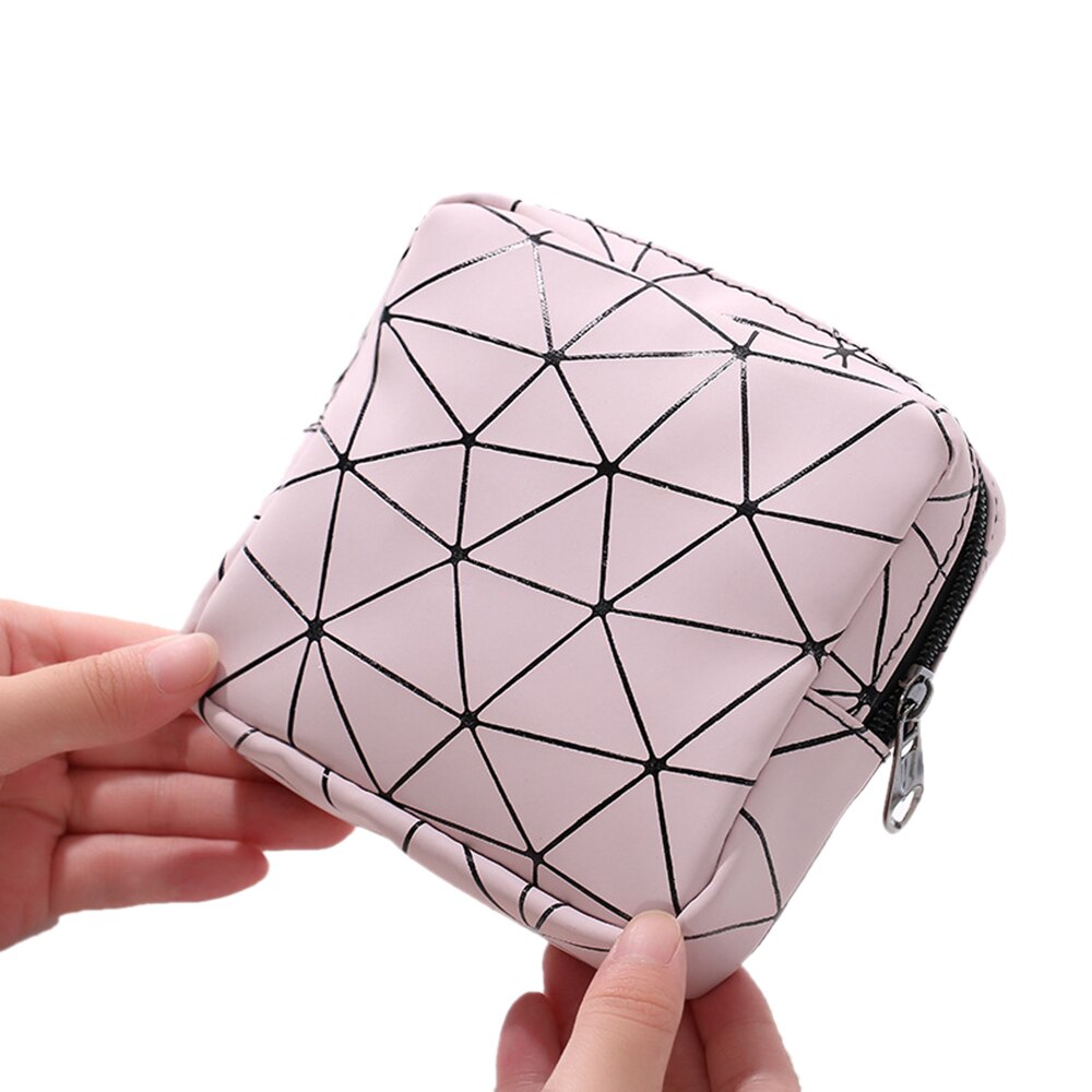 Portable Mini Storage Bag Multifunctional PU Leather Women Menstrual Rhombus Napkin Sanitary Organizer Masks Credit Card Bag: Blue