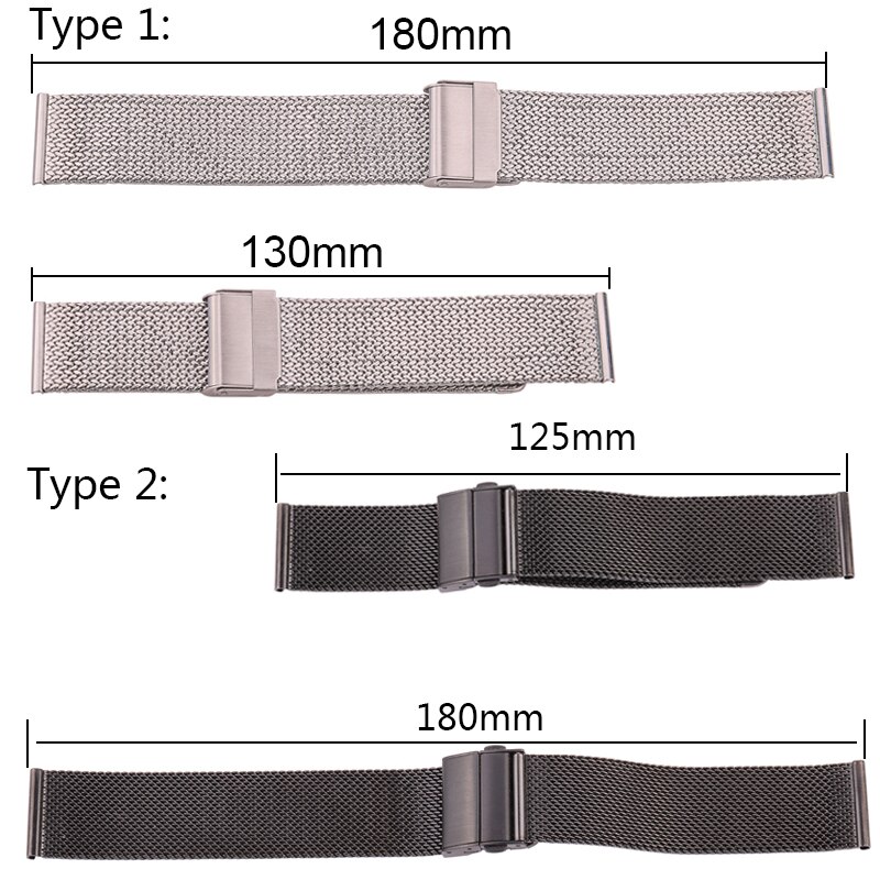 316l rustfrit stål milanese loop ur armbånd kvinder mænd udskiftning rem urrem 16mm 18mm 20mm 22mm sølv sort
