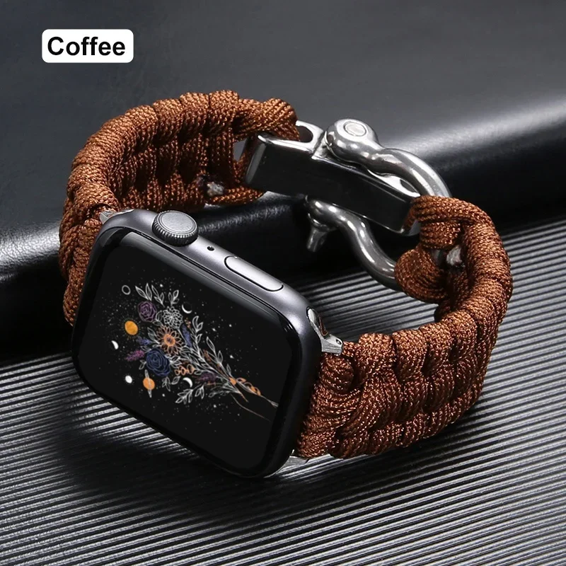 Survival Outdoor Braided Band for Apple Watch 49MM 45mm 44mm 42mm Rope Strap for Iwatch 7 6 5 4 8 9 SE 40mm 41mm Nylon Bracelet: XXL / grayish purple