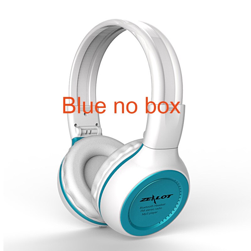 ZEALOT B570 Deep Bass Bluetooth Headset FM Radio HIFI Noise Reduction Wireless Stereo Music Headphone with MIC LED Screen: Blue no box