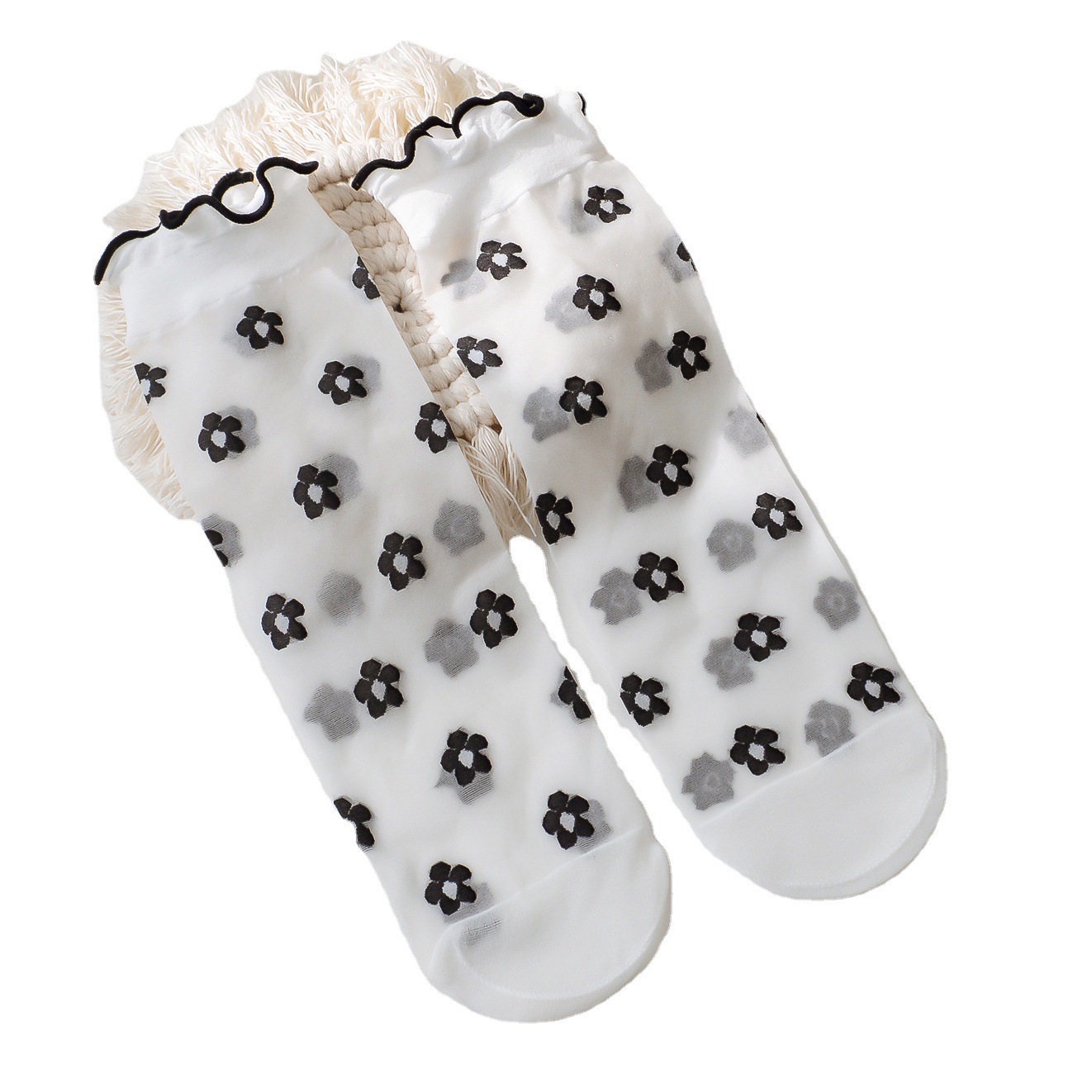 Sokken Vrouwen Ultradunne Vrouwelijke Middelste Buis Ruche Mesh Sokken Dot Love Print Zomer Zijde Schattige Kawaii Lolita Dunne Kous