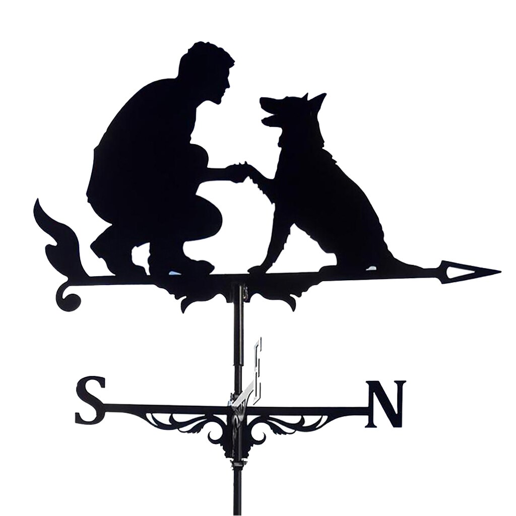 Weathervane Weather Vanes Roofs Retro Garden Stake Weather Vane Measuring Tools Outdoor Roof Decoration Architecture Decor Craft: Man with Dog