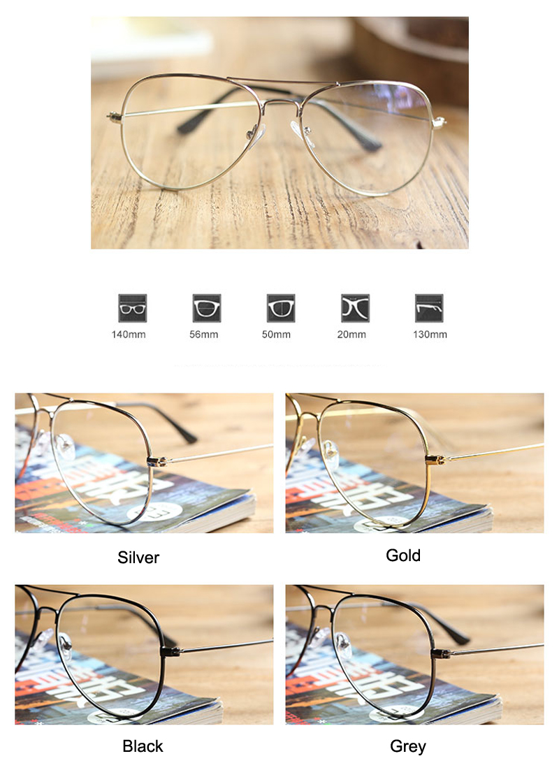 Retro estilo aviador gafas con montura metálica hombres y mujeres Vintage de de oro/plata/gris/negro transparente lente gafas